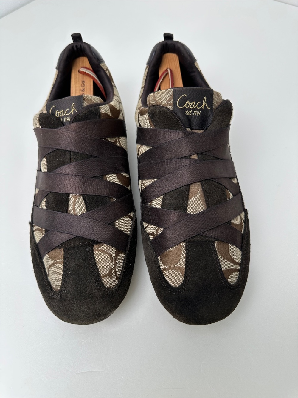 Coach Harmonie Y2K Brown Signature Canvas Slip On Sneakers Flat Shoes Women 8.5